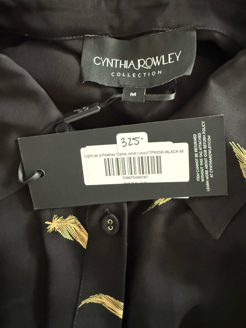 Cynthia Rowley Light As A Feather Camp Shirt Black NWT Size M - Picture 5 of 6